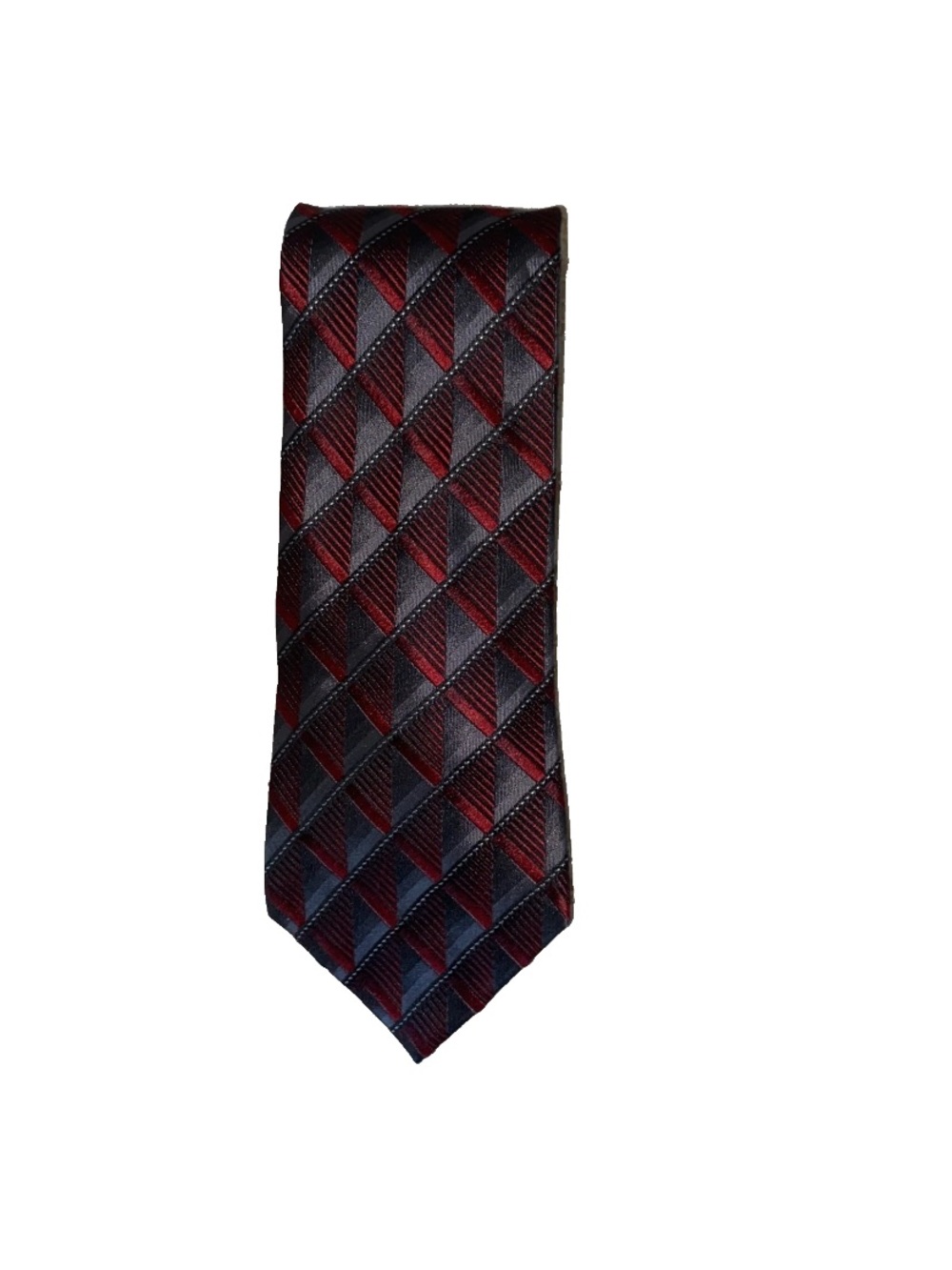 Men's Textured Wine and Black Geometric Silk Tie